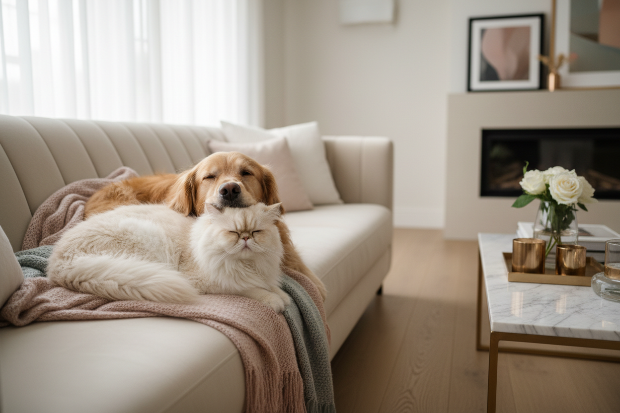 Happy cat and dog together